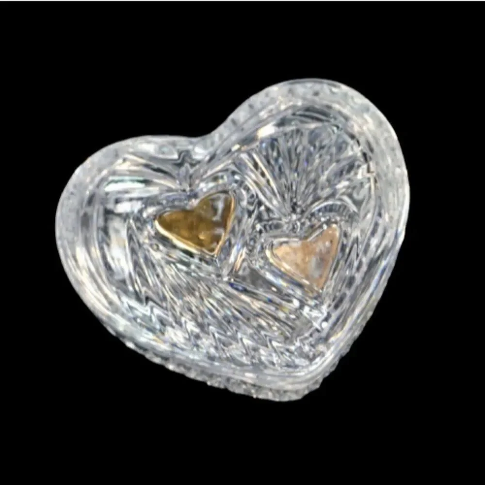 Vintage Trinket Dish Heart Shaped Starburst Crystal Cut Glass Jewelry Box
